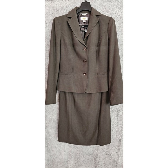 Talbots Brown‎ Skirt Suit Jacket & Pencil Skirt 100% Italian Wool Sz 4 Waist 27 - Picture 1 of 5